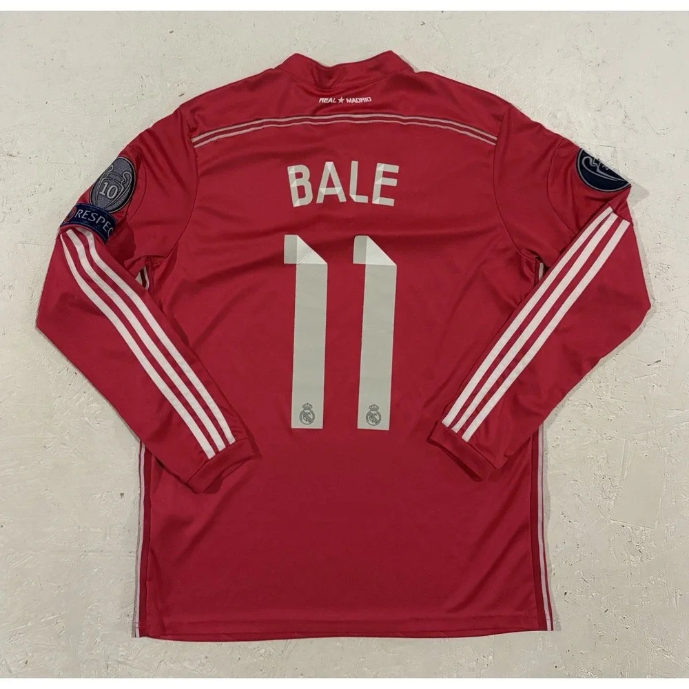 adidas Real Madrid Gareth Bale Pink Long Sleeve Soccer Jersey‎ Patch Mens M